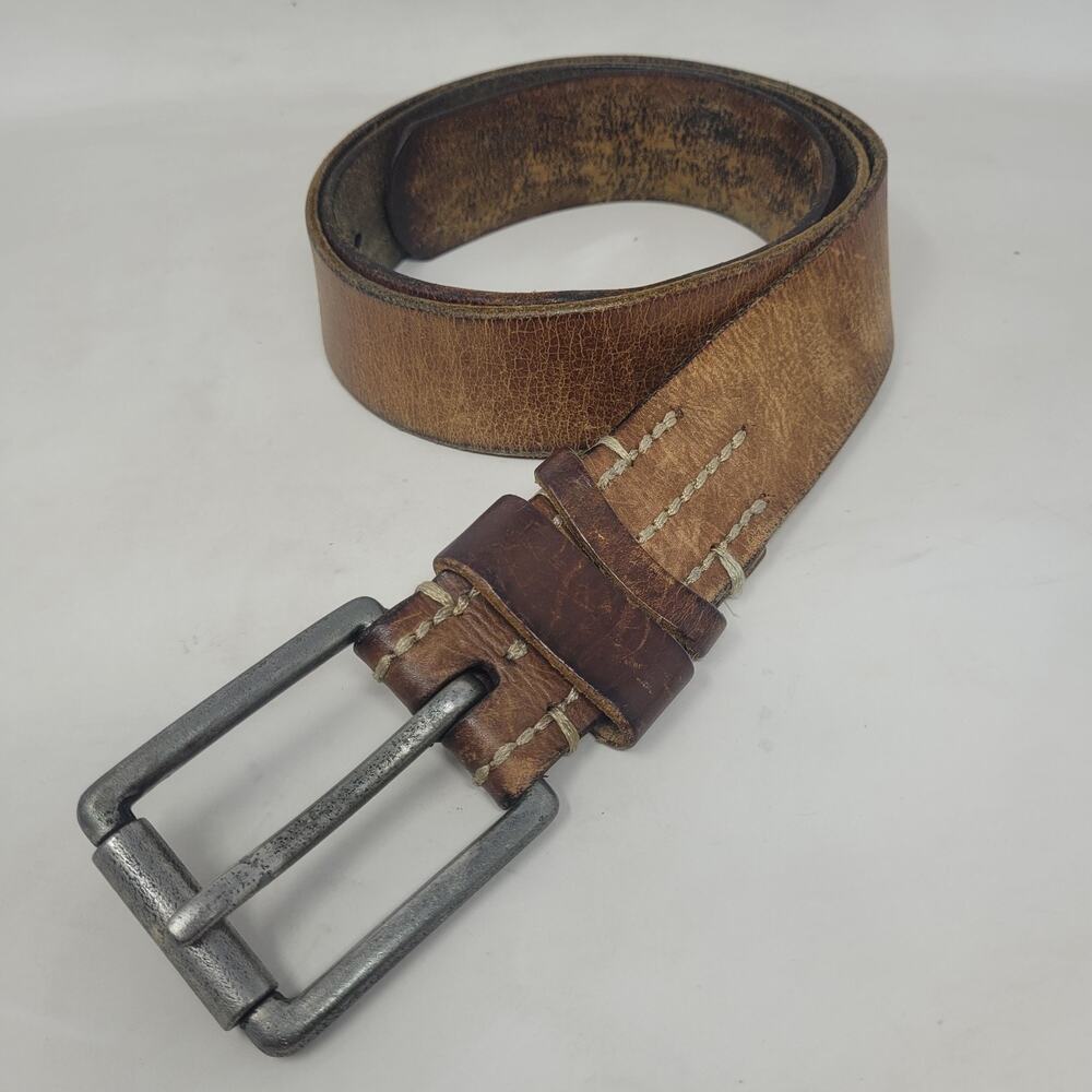 Brown Leather Belt Mens XL Buckle Work Distressed Rugged Utility Industrial